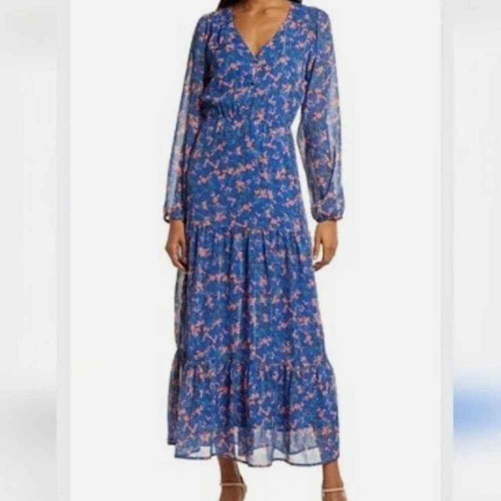 Chelsea28 Blue Maxi Dress with Pink Floral Print